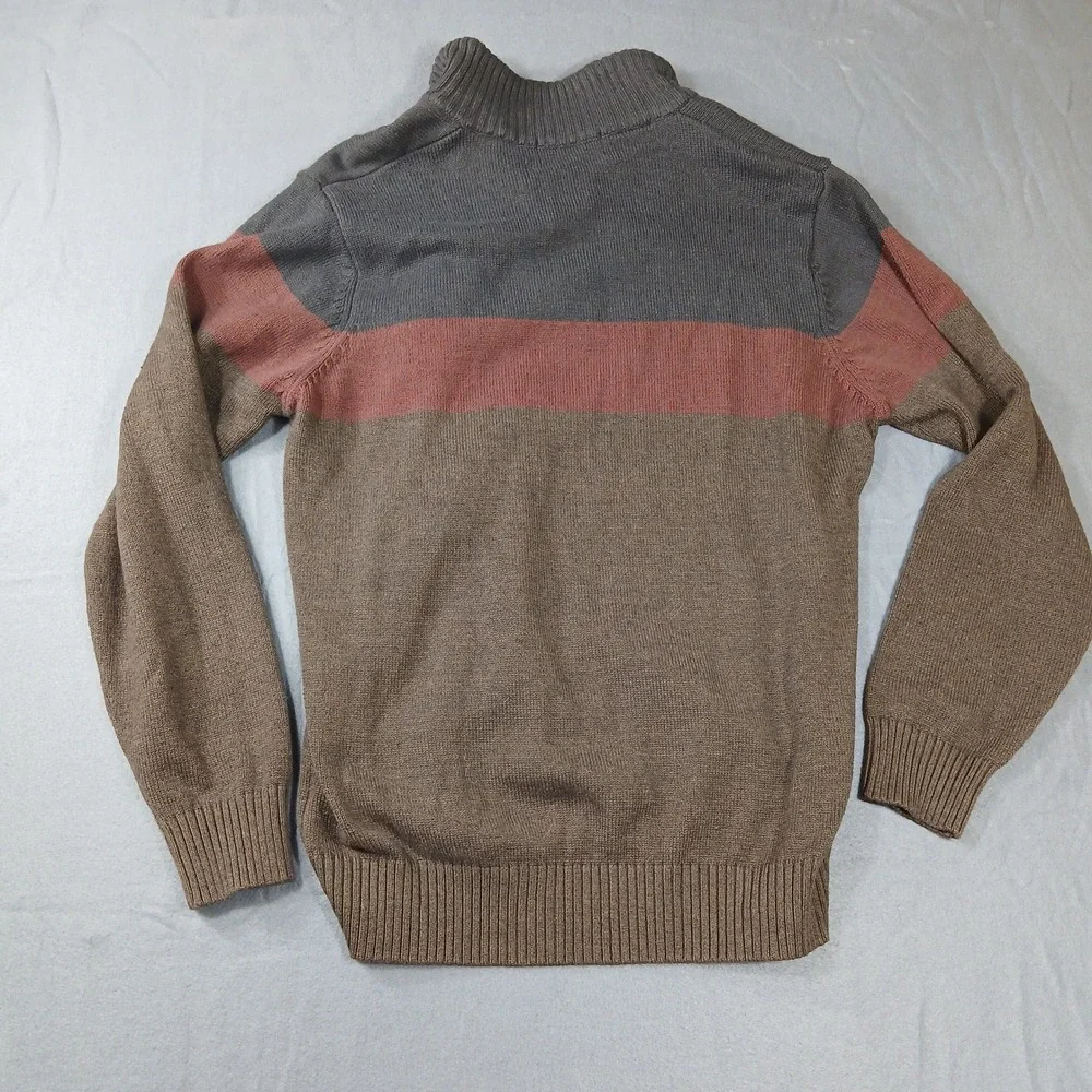 Tricots St Raphael Quarter Zip Sweater Mens Large Brown Colorblock Sherpa Neck‎